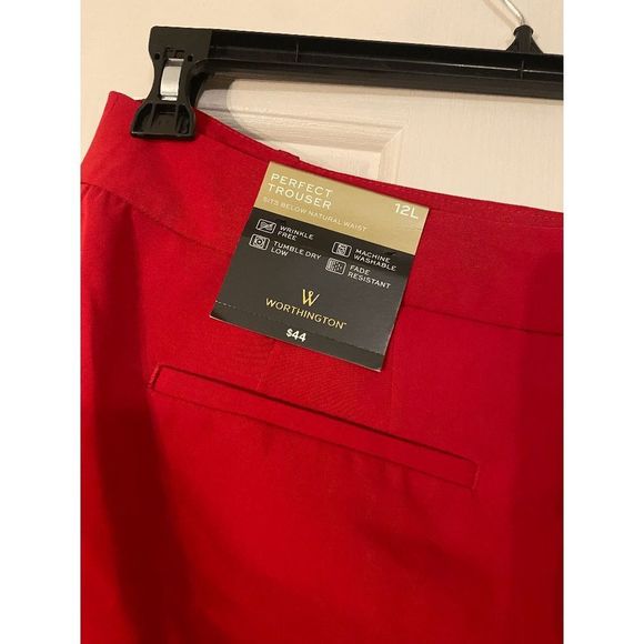 Worthington Perfect Trouser Red Pants, Size 12 L, NWT Pants - Picture 5 of 6